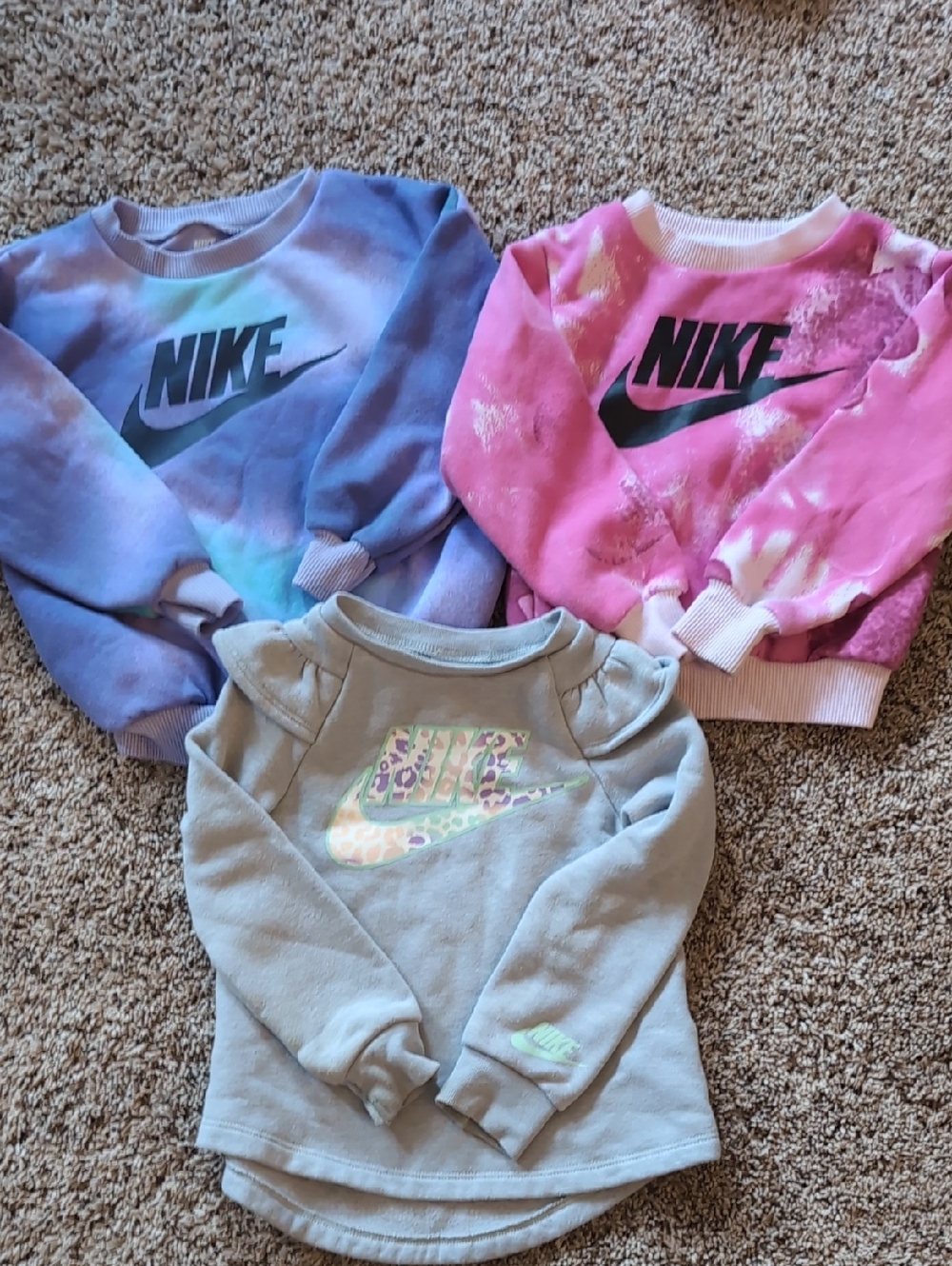 Nike Girls Sweatshirt Trio - Tie Dye Purple, Pink, & Gray Logo